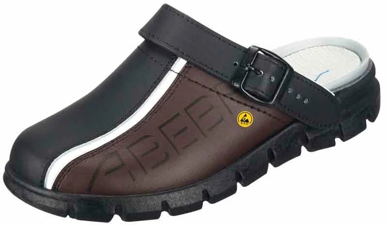 Abeba Berufsschuhe Sicherheitsschuhe ABEBA Clog Schwarz/ Braun Mit Aufdruck ESD 37315 OB 1 Abeba Berufsschuhe Sicherheitsschuhe ABEBA Clog Schwarz/ Braun Mit Aufdruck ESD 37315 OB