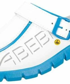 Abeba Berufsschuhe Sicherheitsschuhe ABEBA Clog Weiß/ Blau Mit Aufdruck ESD 37312 OB